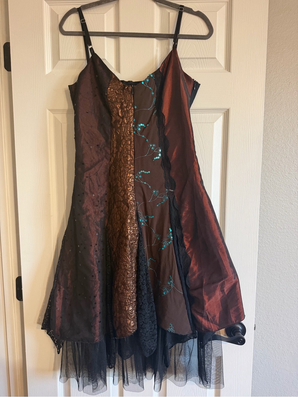Des Filles A La Vanille Brown Sequin Iridescent Tulle Lined Midi Dress